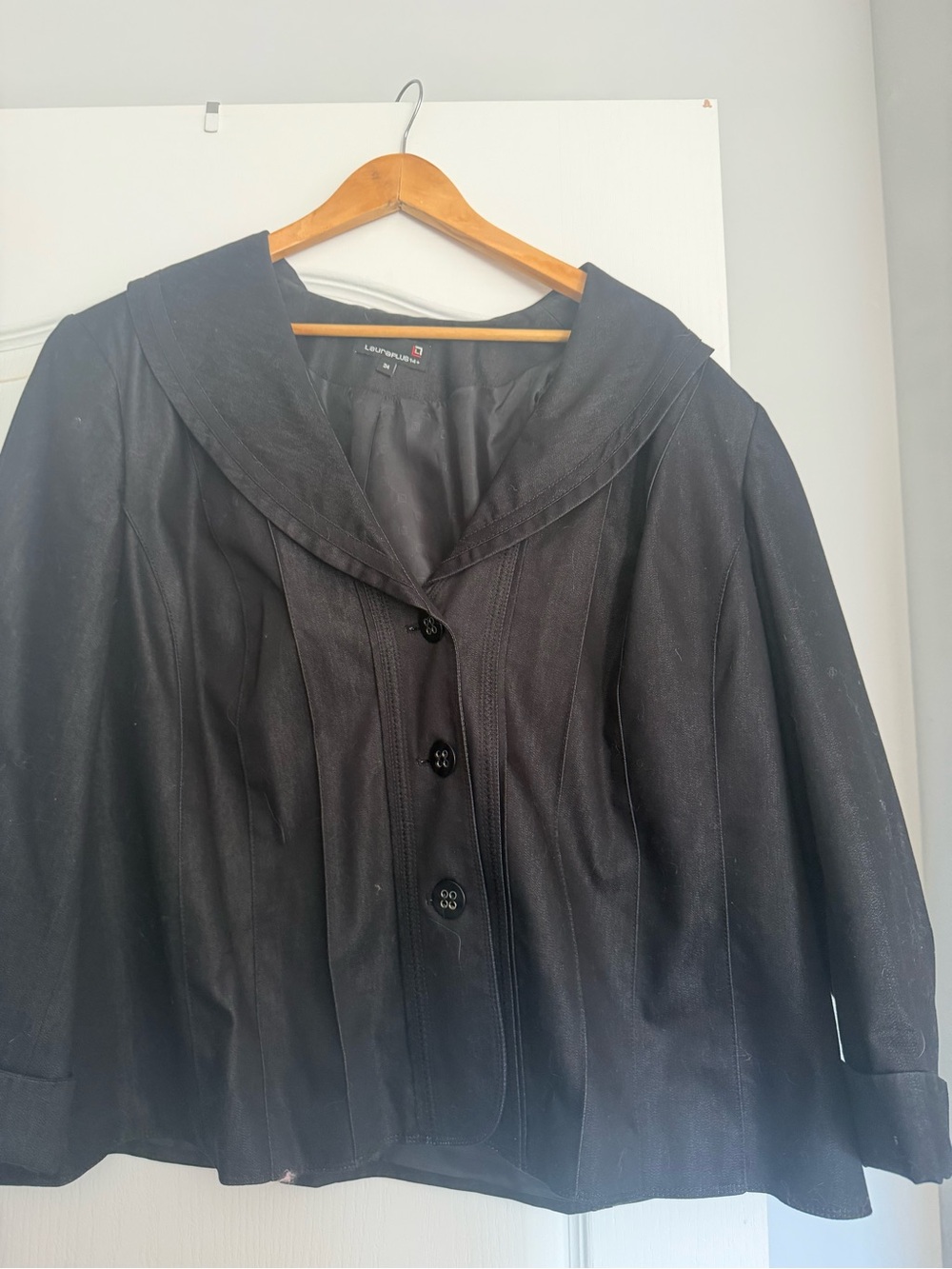 Laura Plus Classic Black Button-Front Sailor Collar Jacket